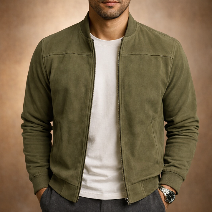 Men's Bomber Jacket in Suede-Look Finish with Zip Front