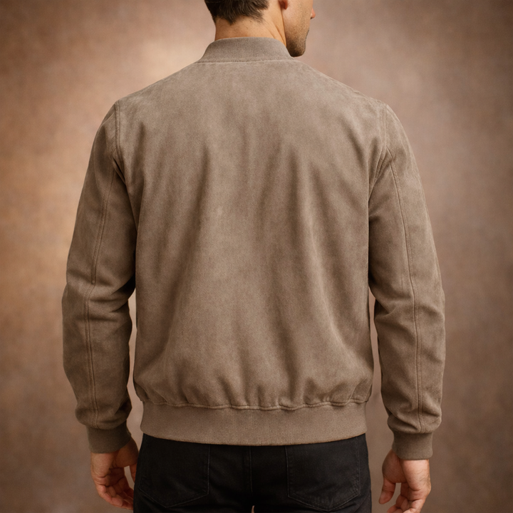 Men's Bomber Jacket in Suede-Look Finish with Zip Front