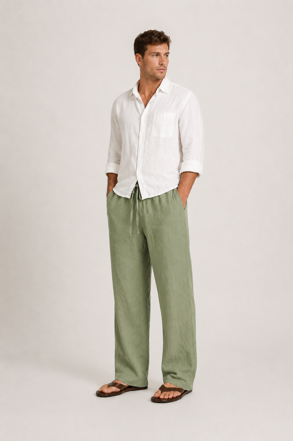 Men's Linen Drawstring Wide Leg Pants