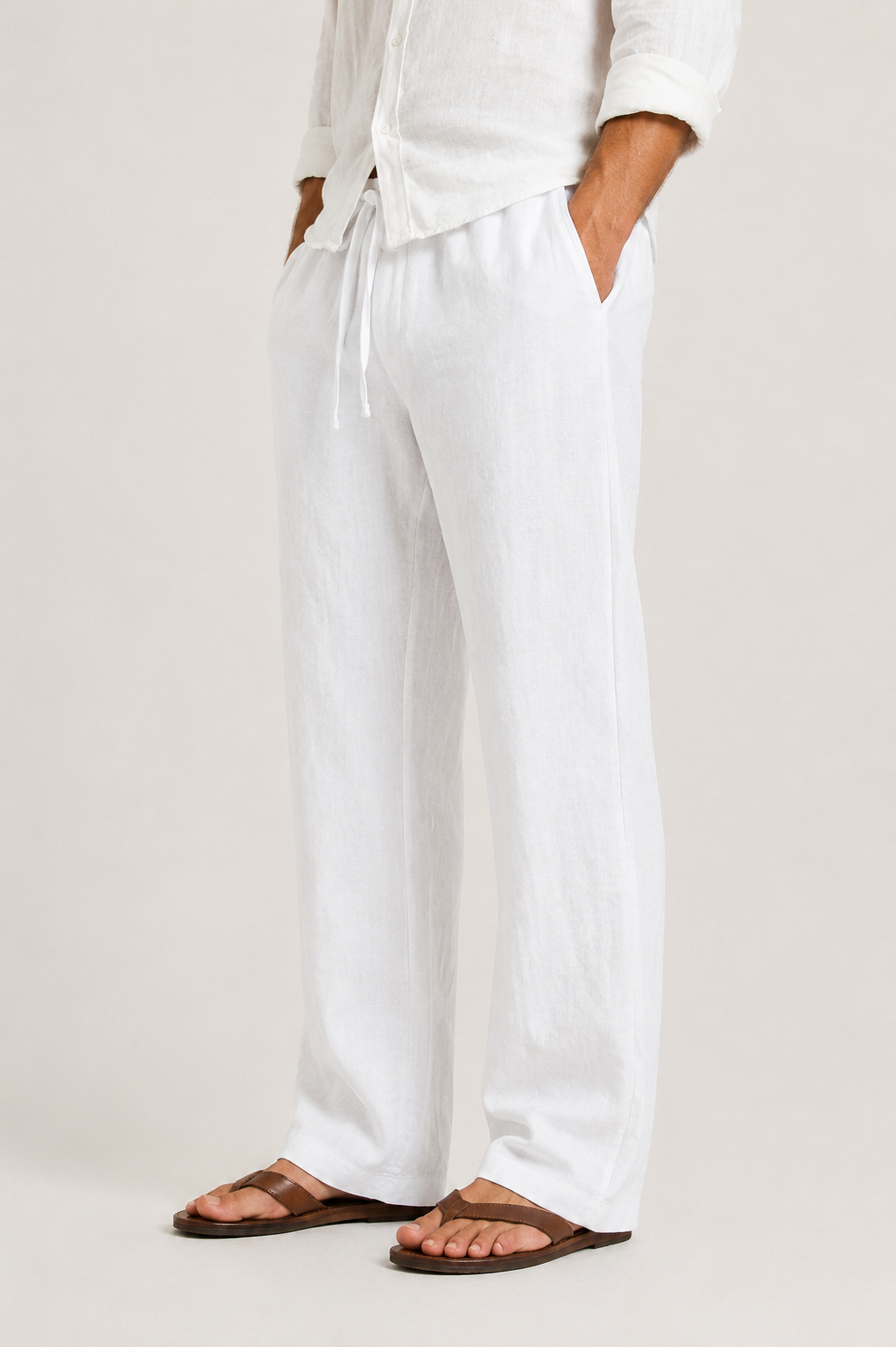 Men's Linen Drawstring Wide Leg Pants