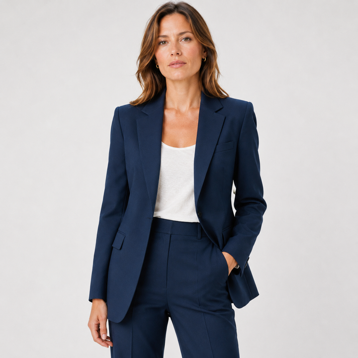 Women's Tailored Two Piece Trouser Suit with Single Button Blazer
