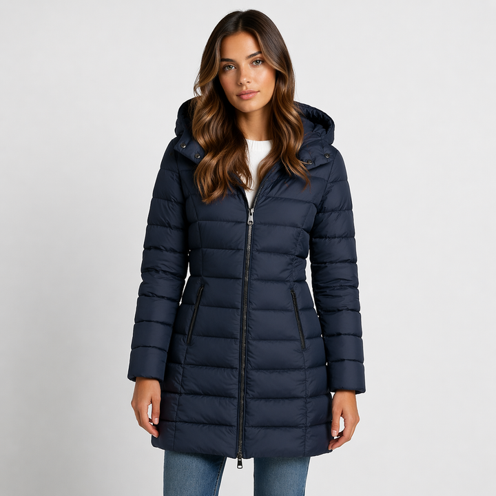 Hooded Longline Puffer Jacket for Women