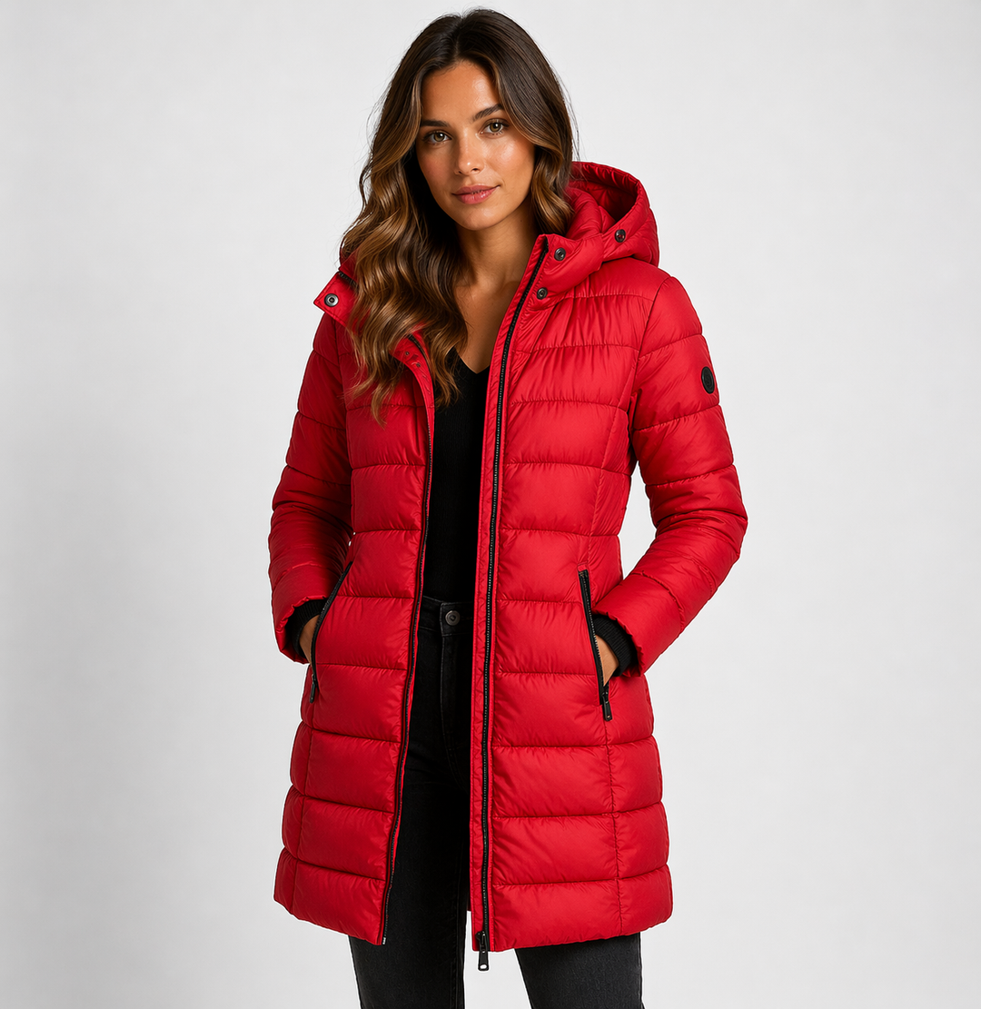 Hooded Longline Puffer Jacket for Women
