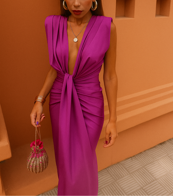 Alessia | Formal Twist Front Bodycon Midi Dress