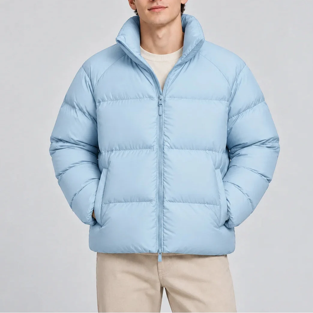 Men's Lightweight Puffer Jacket with High Collar