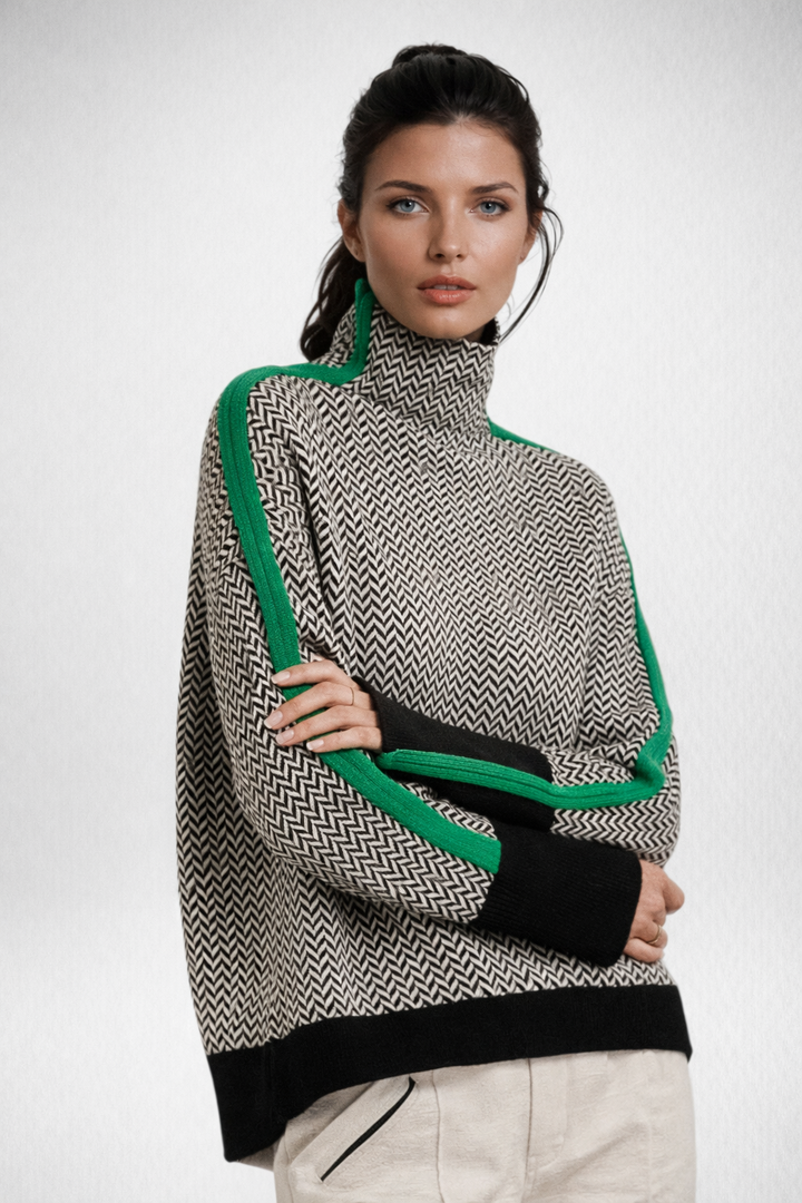 Women's Wool Roll Neck Jumper with Contrast Stripe
