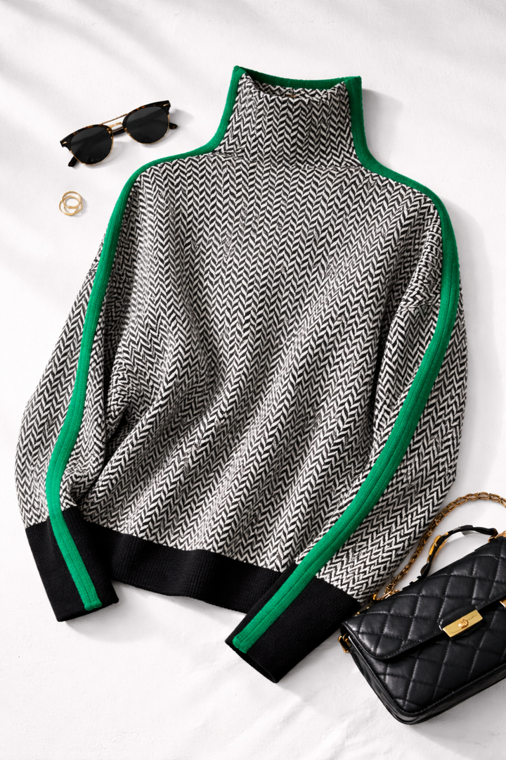 Women's Wool Roll Neck Jumper with Contrast Stripe
