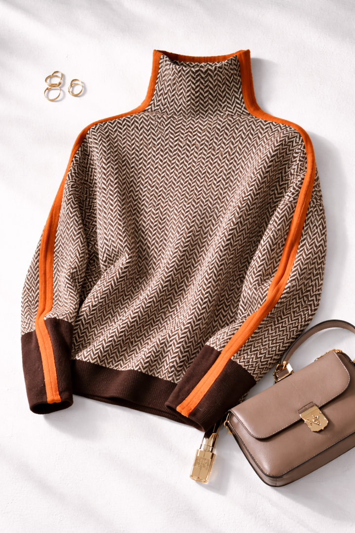 Women's Wool Roll Neck Jumper with Contrast Stripe