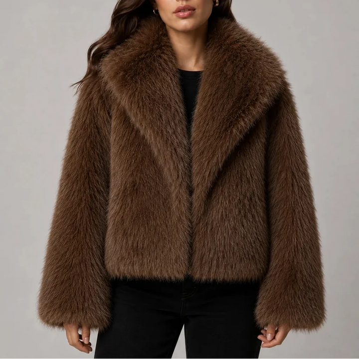 Women's Faux Fur Cropped Jacket with Oversized Collar