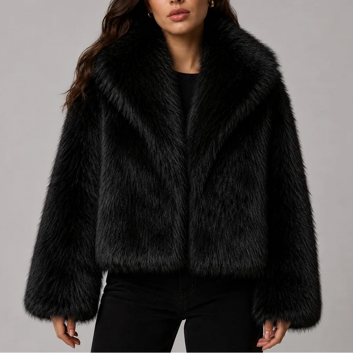 Women's Faux Fur Cropped Jacket with Oversized Collar