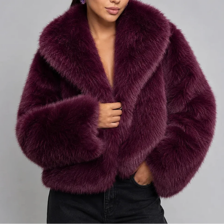 Women's Faux Fur Cropped Jacket with Oversized Collar