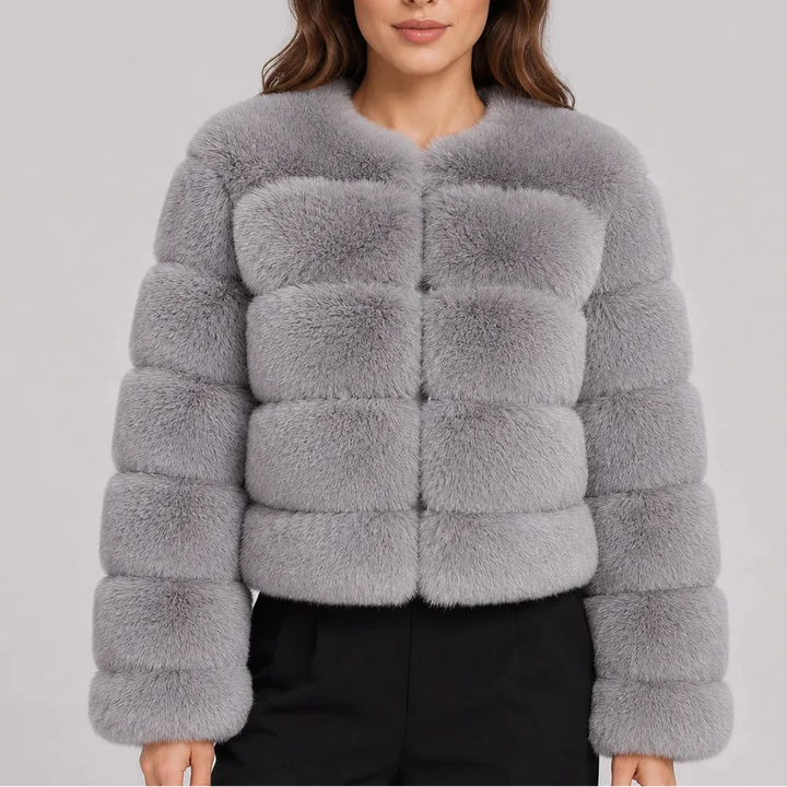Women's Faux Fur Cropped Jacket with Round Neck