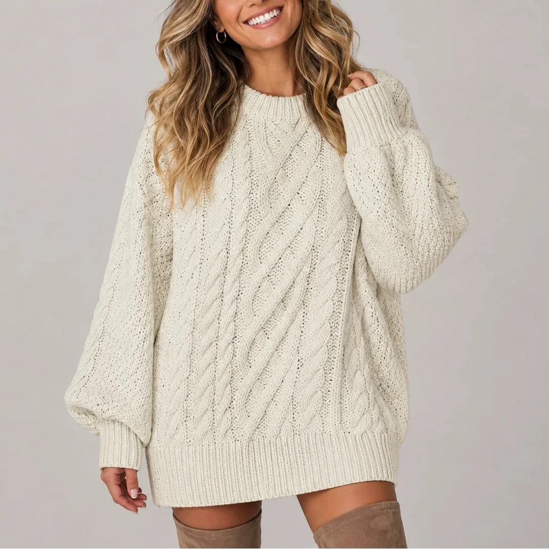 Women's Cable Knit Jumper Dress with Dropped Shoulders