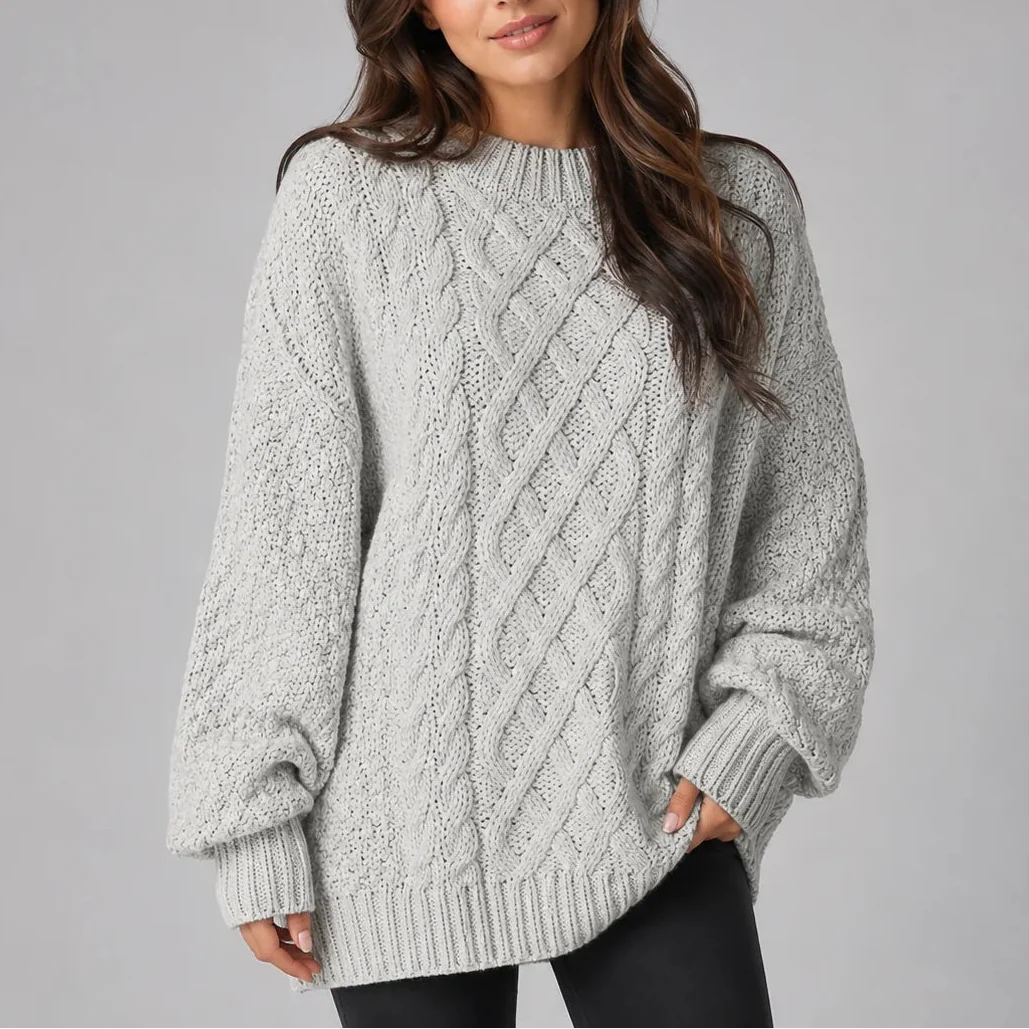 Women's Cable Knit Jumper Dress with Dropped Shoulders