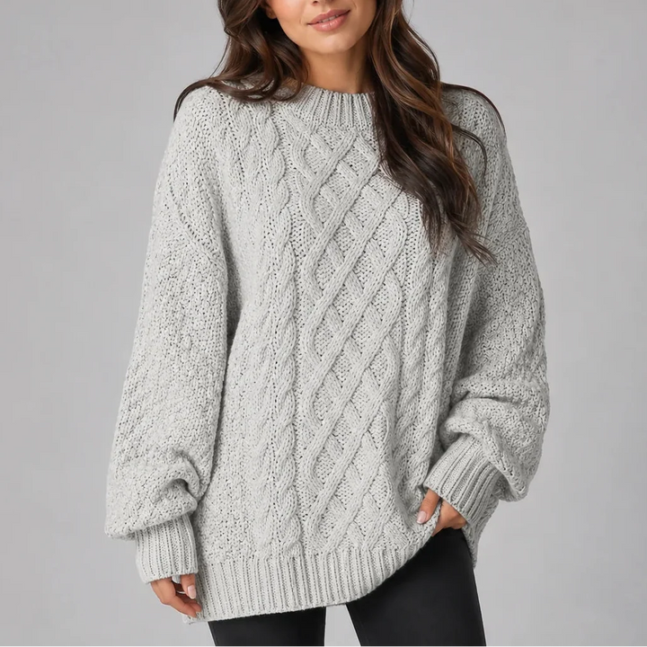Women's Cable Knit Jumper Dress with Dropped Shoulders