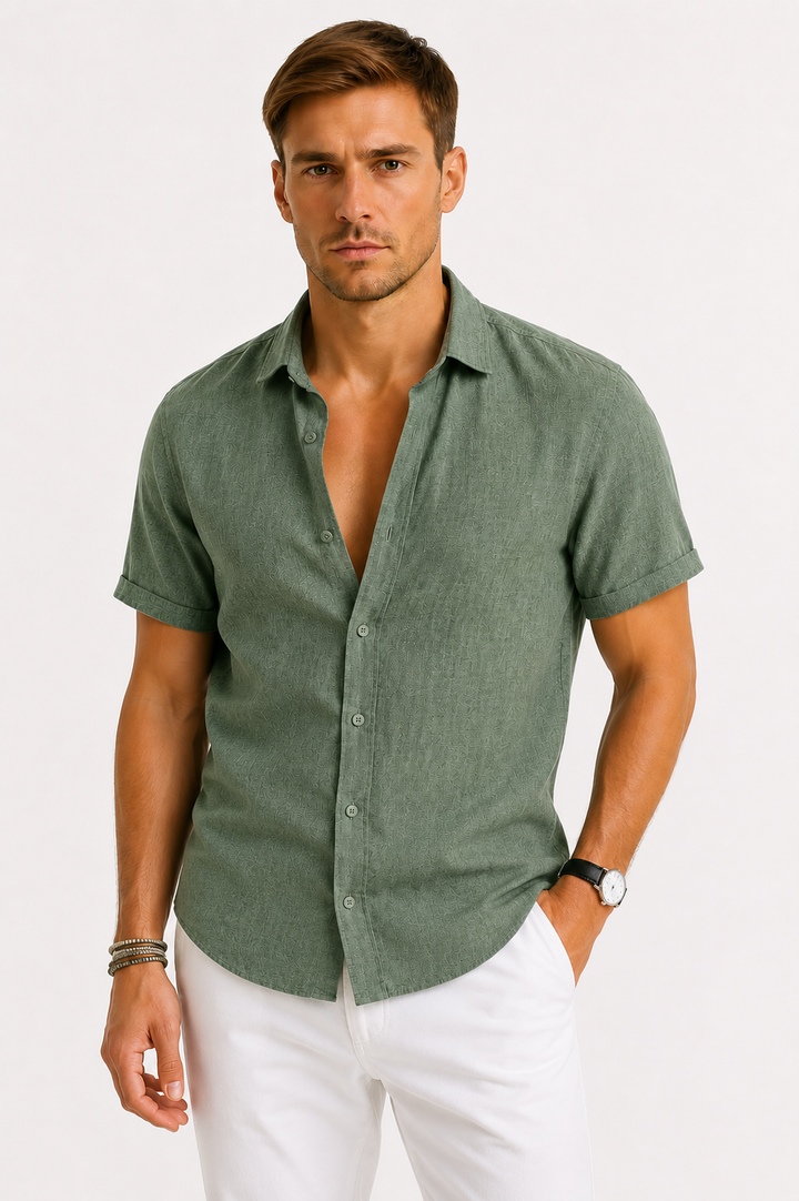 Men's Linen Short Sleeve Button-Up Shirt