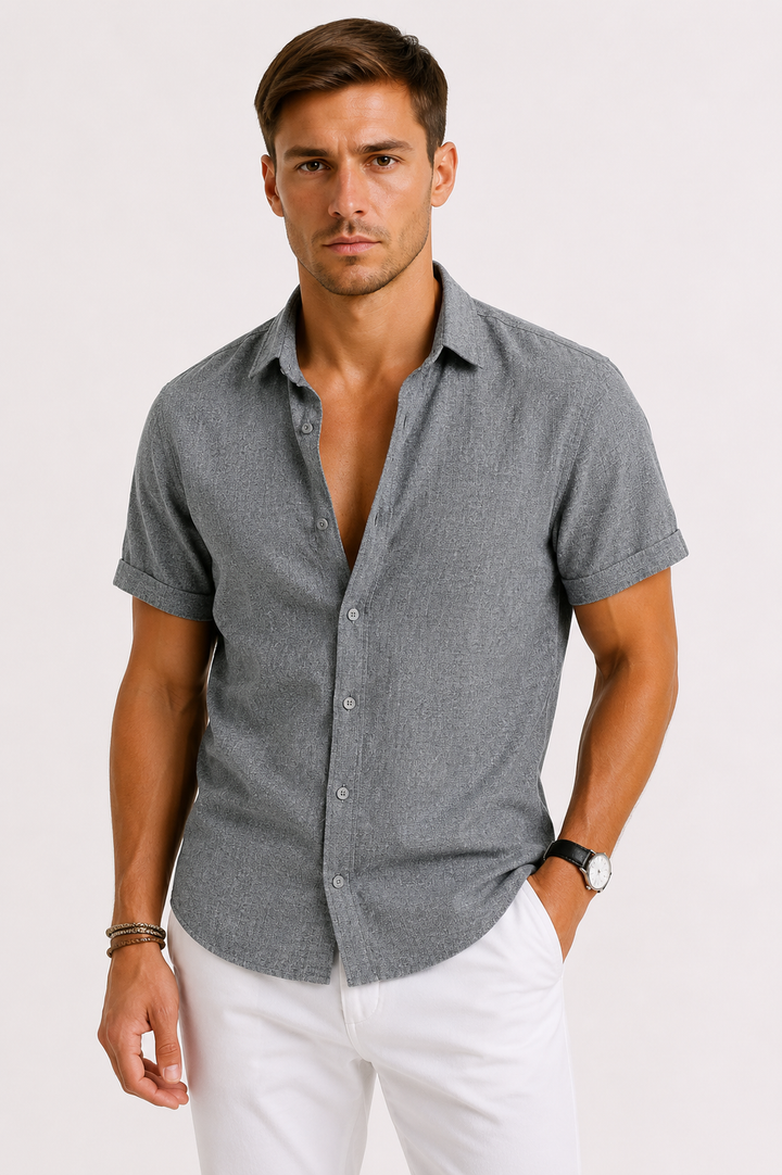 Men's Linen Short Sleeve Button-Up Shirt