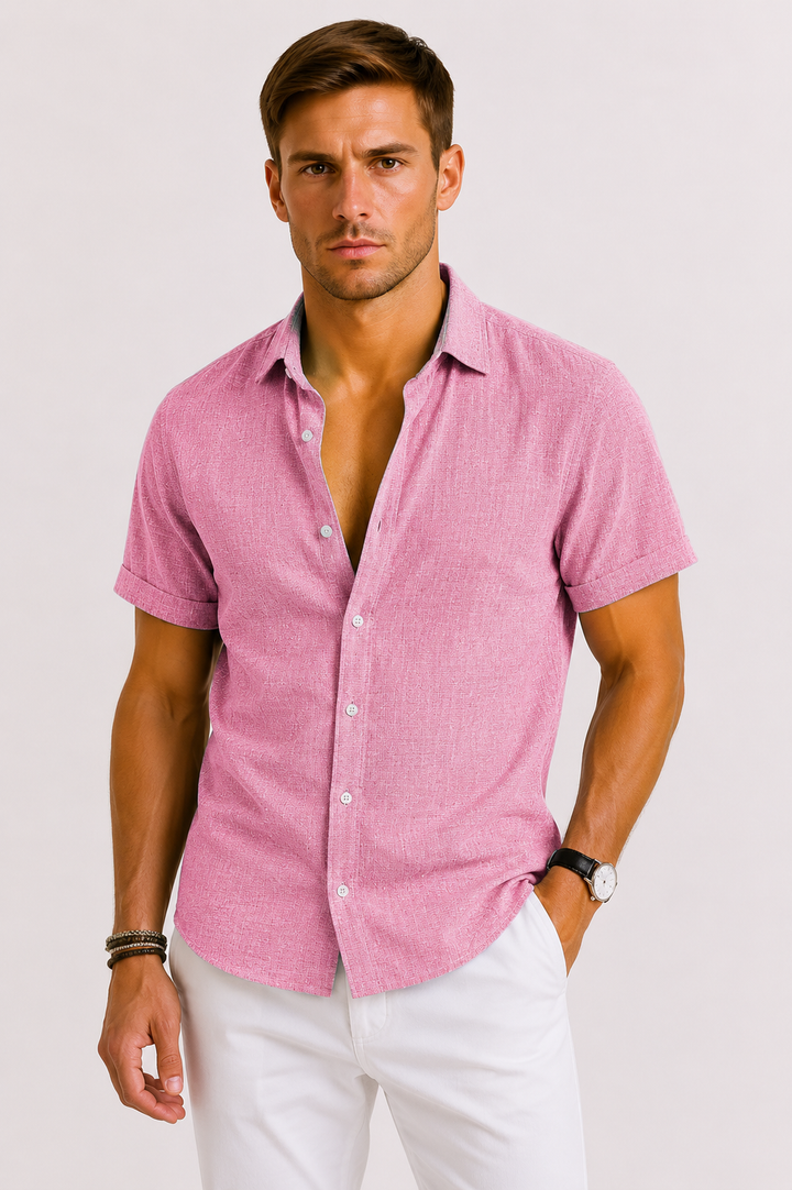 Men's Linen Short Sleeve Button-Up Shirt