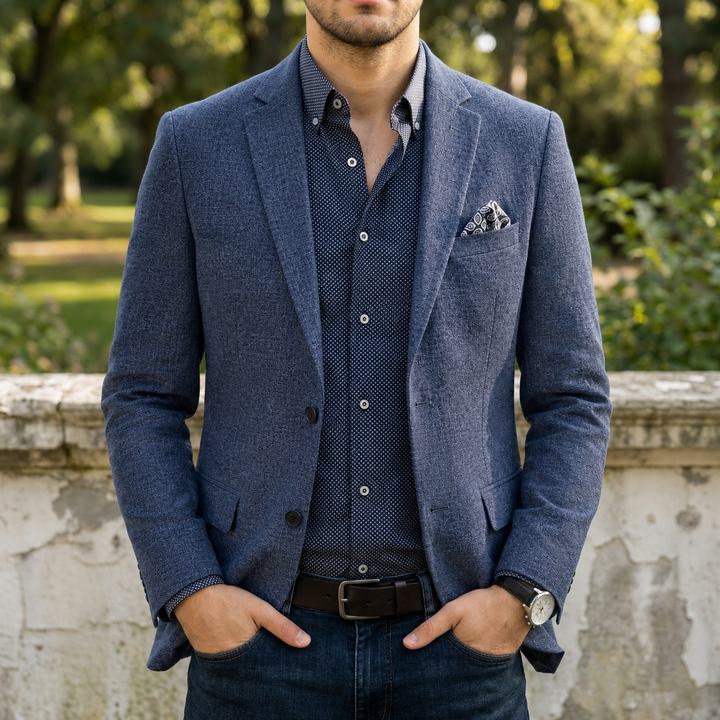 Men's Wool Blend Blazer with Notch Lapel Slim Fit
