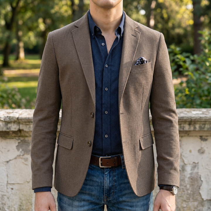Men's Wool Blend Blazer with Notch Lapel Slim Fit