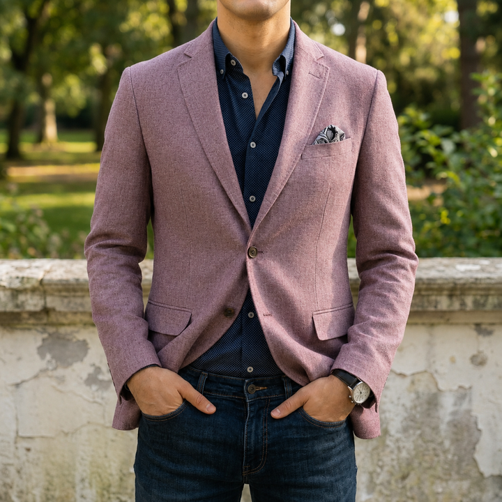 Men's Wool Blend Blazer with Notch Lapel Slim Fit