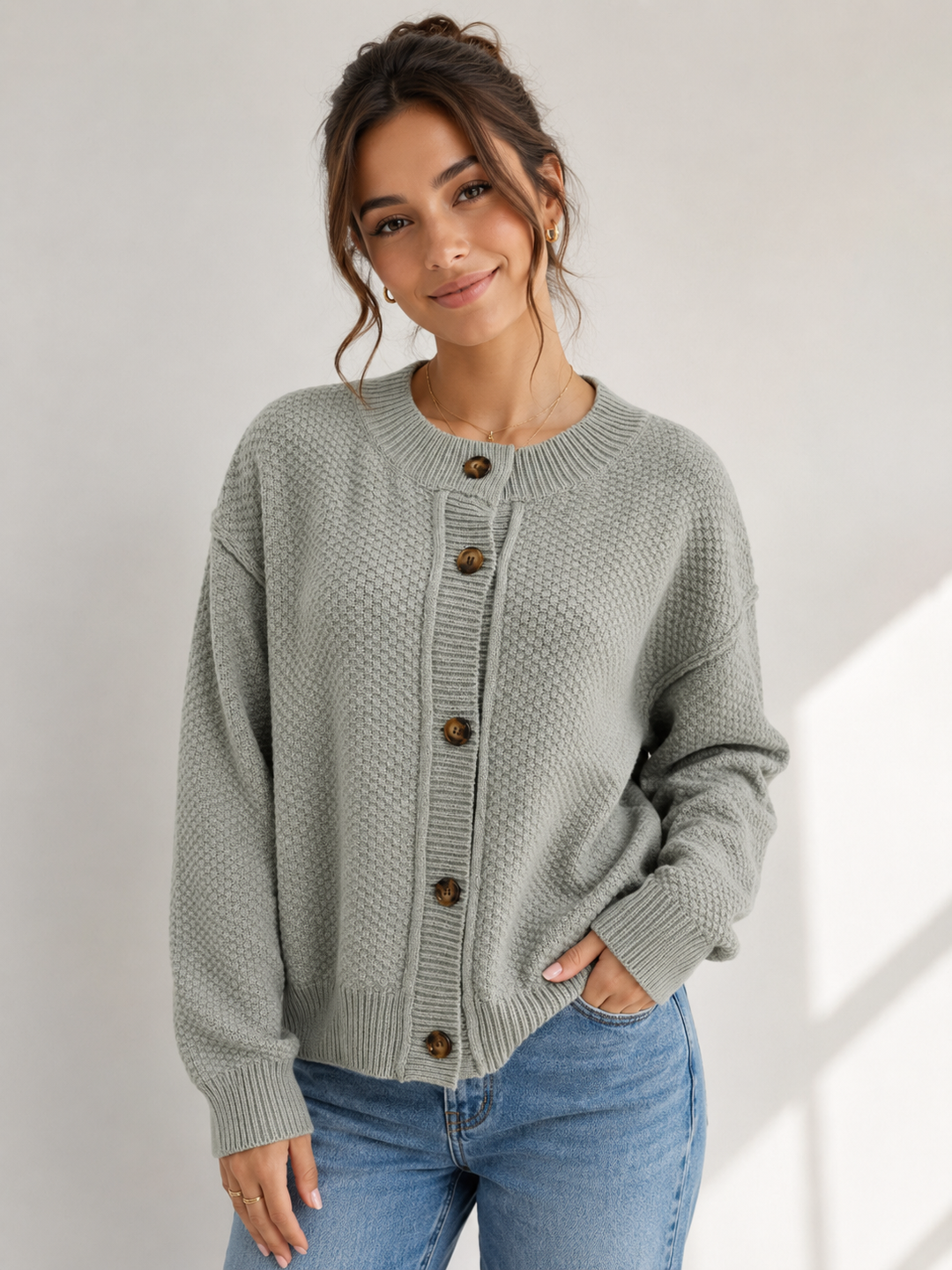 Cropped Button Front Knit Cardigan