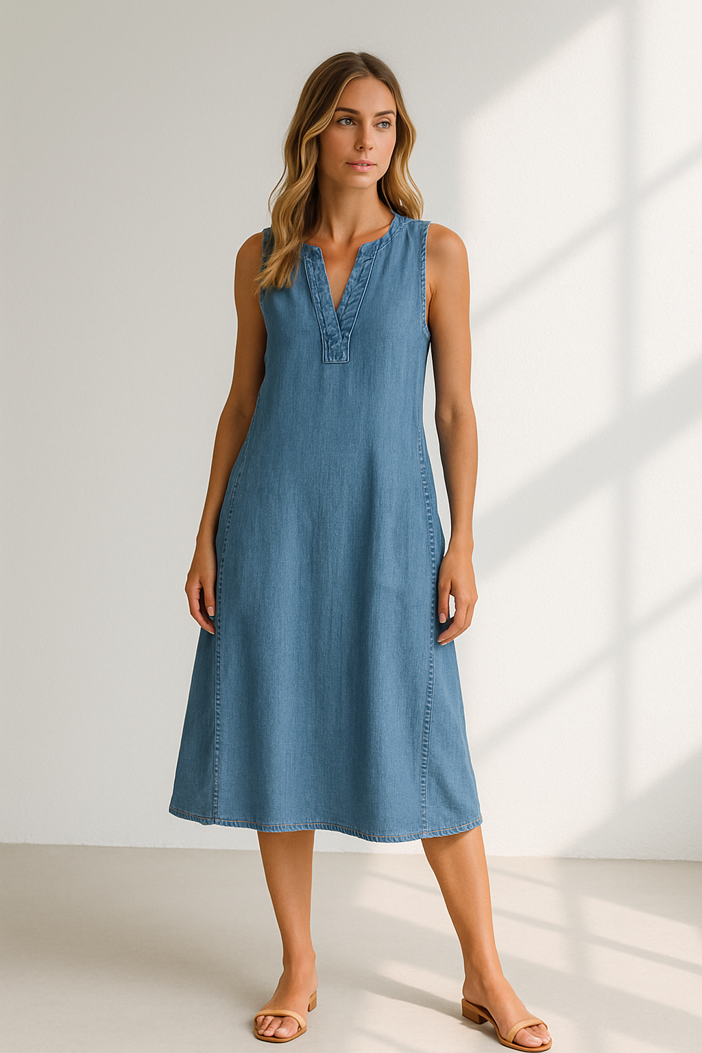 Anissa | Casual Sleeveless Denim Midi Dress