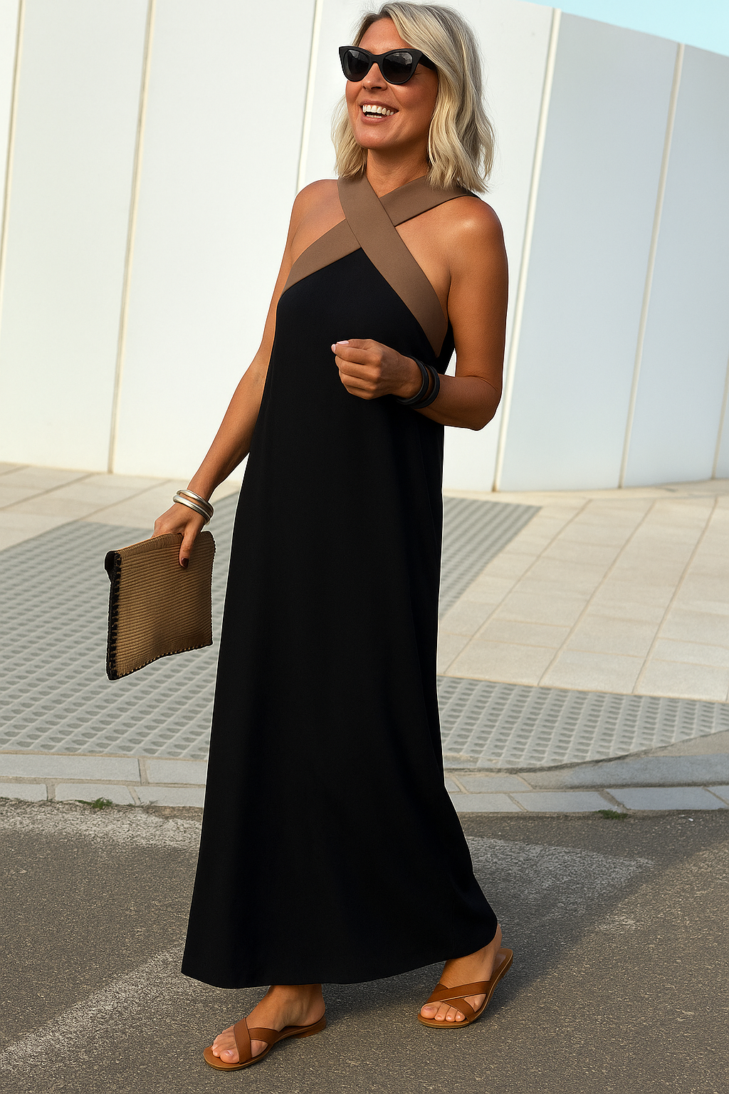 Cross Over Halter Neck Maxi Dress