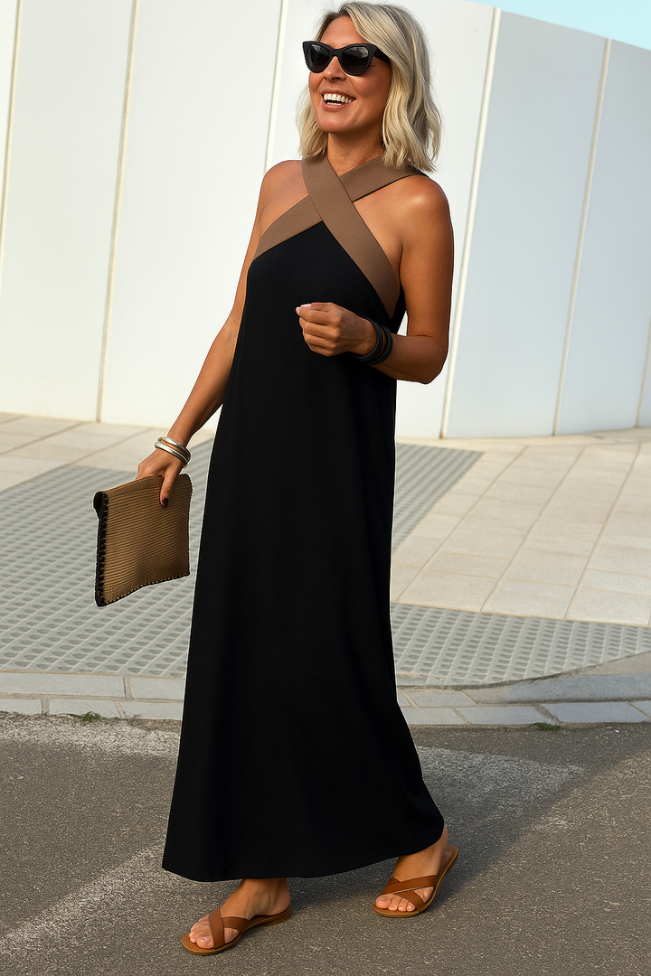 Cross Over Halter Neck Maxi Dress