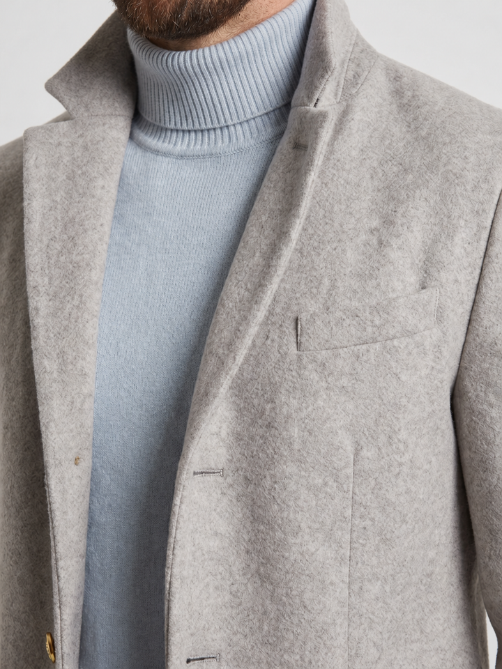 Men's Tailored Mid-Length Winter Coat with Button Fastening