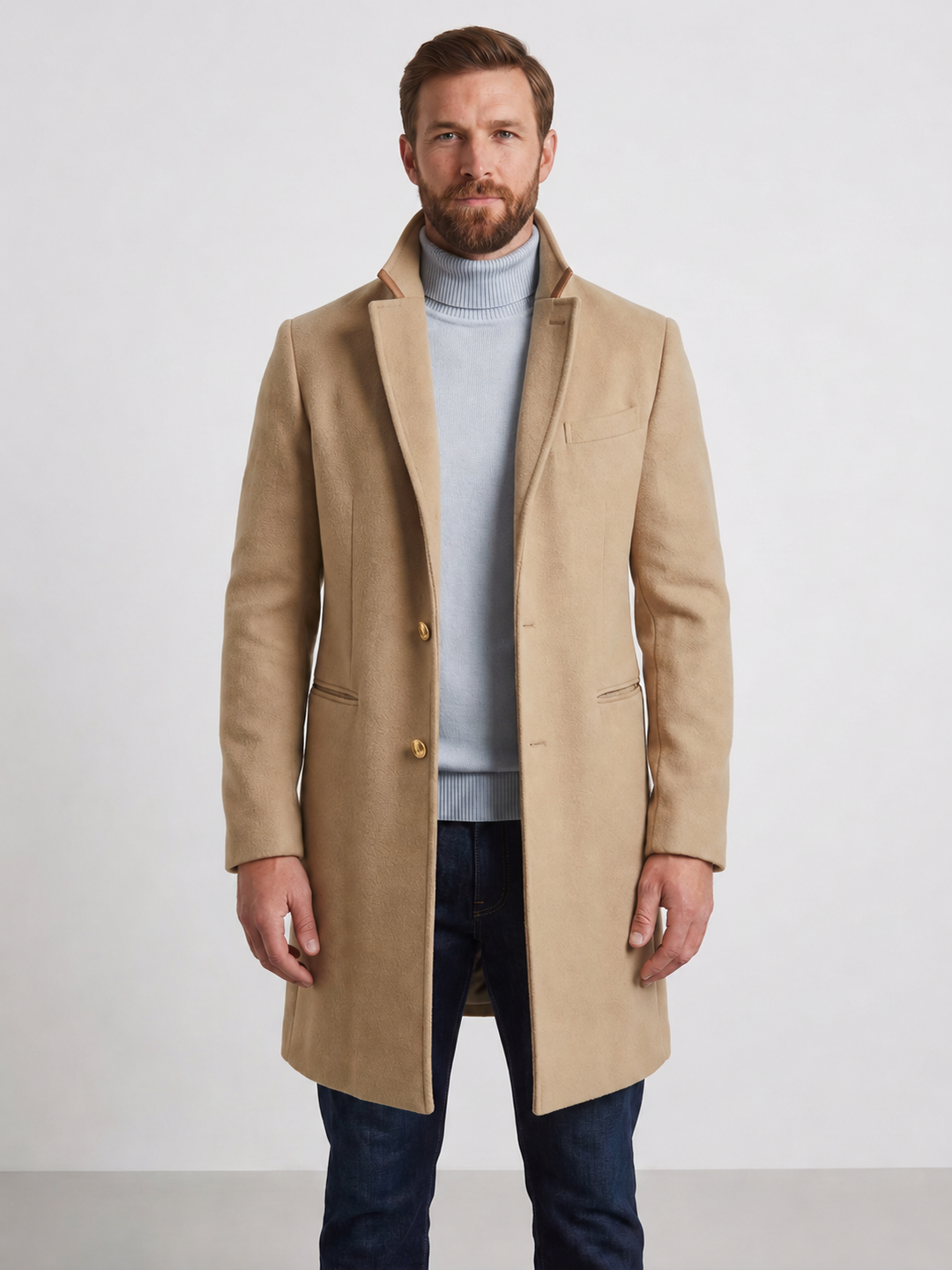Men's Tailored Mid-Length Winter Coat with Button Fastening