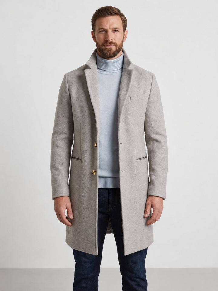 Men's Tailored Mid-Length Winter Coat with Button Fastening