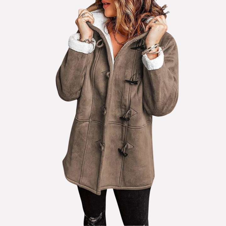 Women's Fleece-Lined Toggle Hooded Jacket with Faux Fur Trim