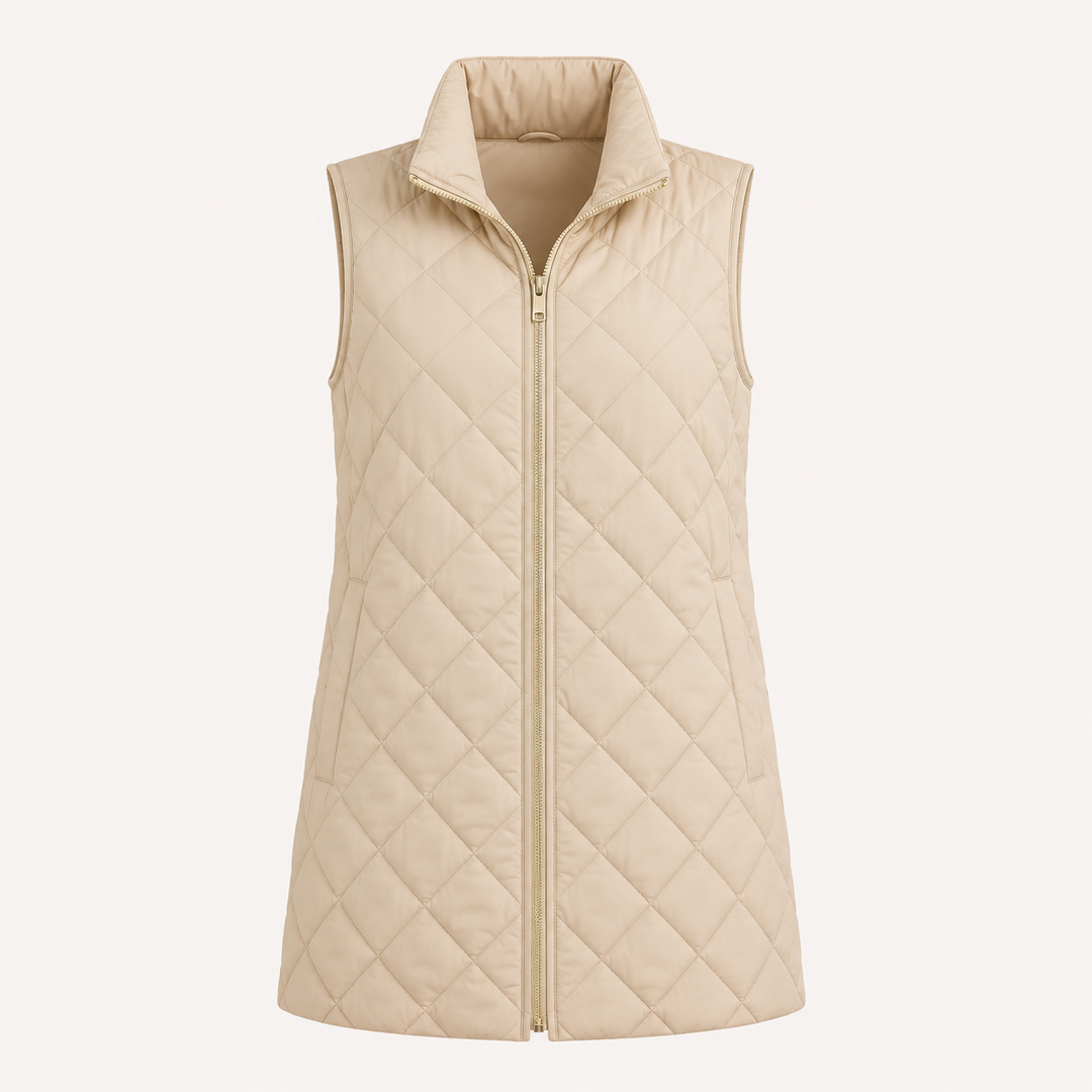 Women's Quilted Longline Gilet with Funnel Neck