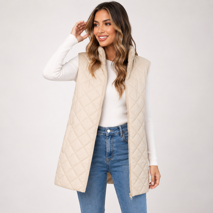 Women's Quilted Longline Gilet with Funnel Neck