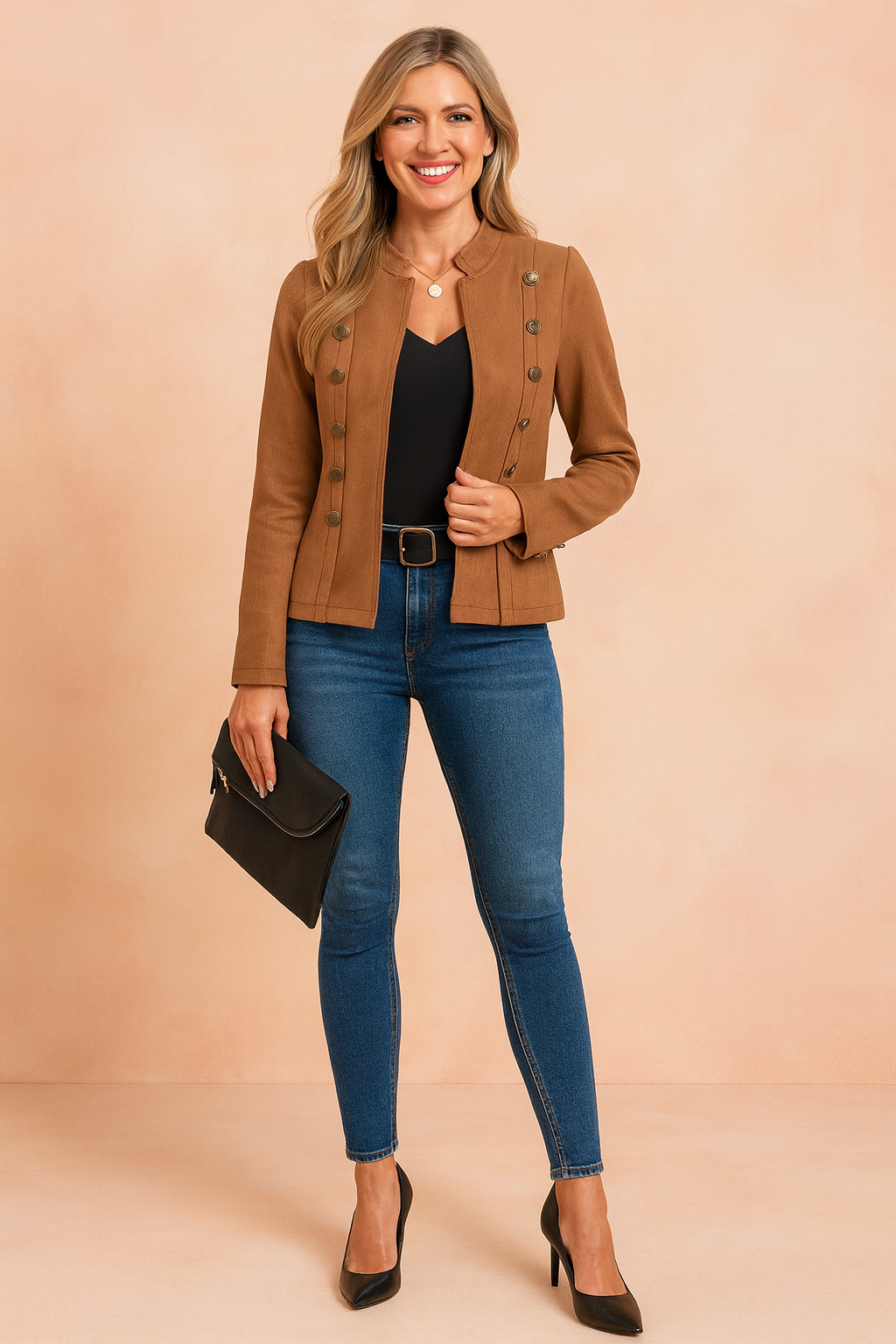 Military Style Button Jacket Women
