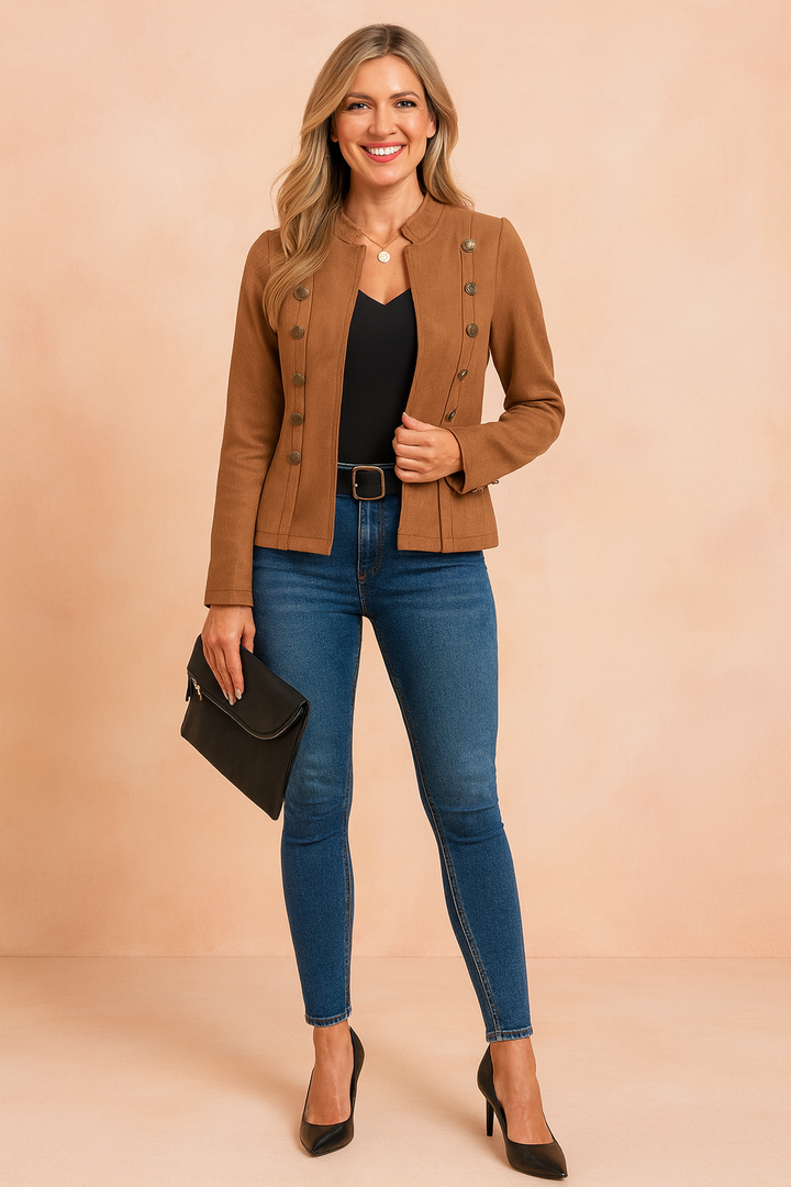 Military Style Button Jacket Women