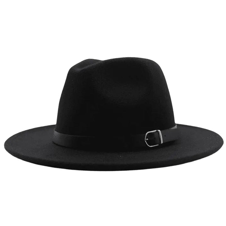 Wide Brim Fedora Hat with Buckle Strap Trim