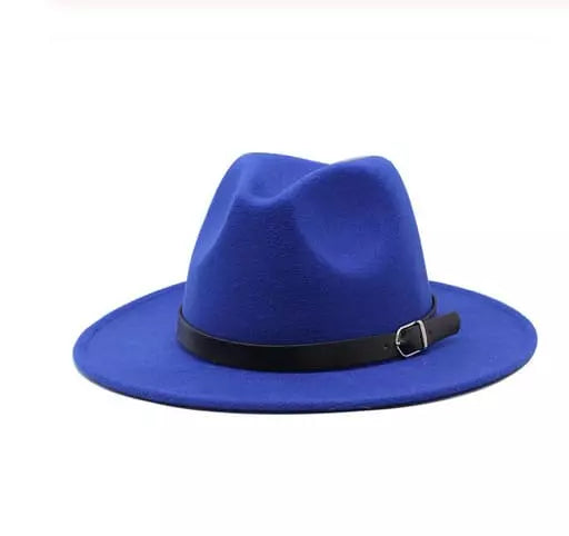 Wide Brim Fedora Hat with Buckle Strap Trim