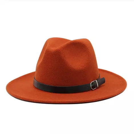 Wide Brim Fedora Hat with Buckle Strap Trim