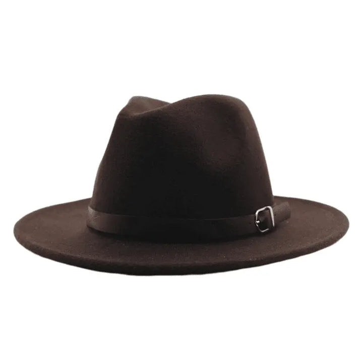 Wide Brim Fedora Hat with Buckle Strap Trim