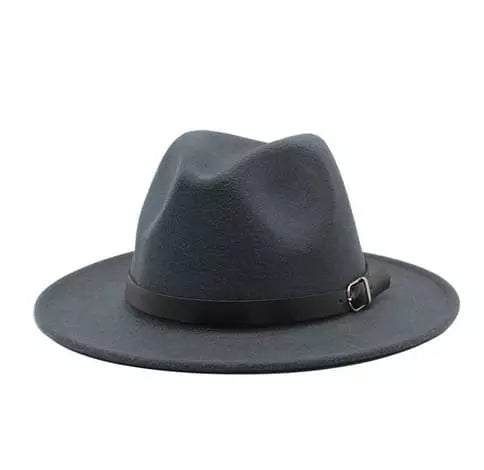 Wide Brim Fedora Hat with Buckle Strap Trim