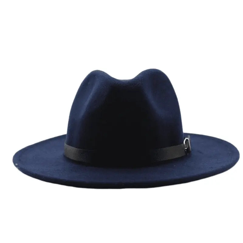 Wide Brim Fedora Hat with Buckle Strap Trim