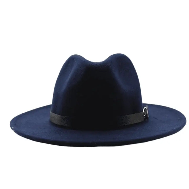 Wide Brim Fedora Hat with Buckle Strap Trim