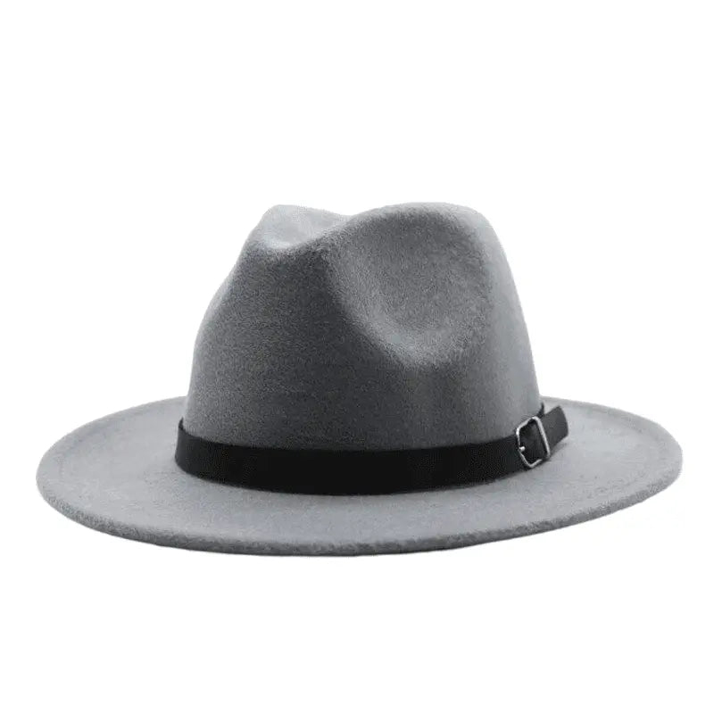 Wide Brim Fedora Hat with Buckle Strap Trim