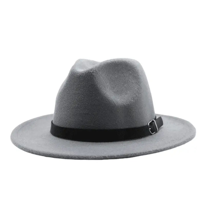 Wide Brim Fedora Hat with Buckle Strap Trim