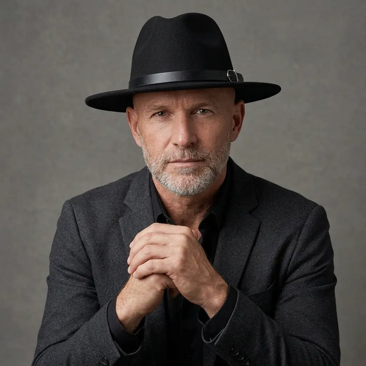 Wide Brim Fedora Hat with Buckle Strap Trim