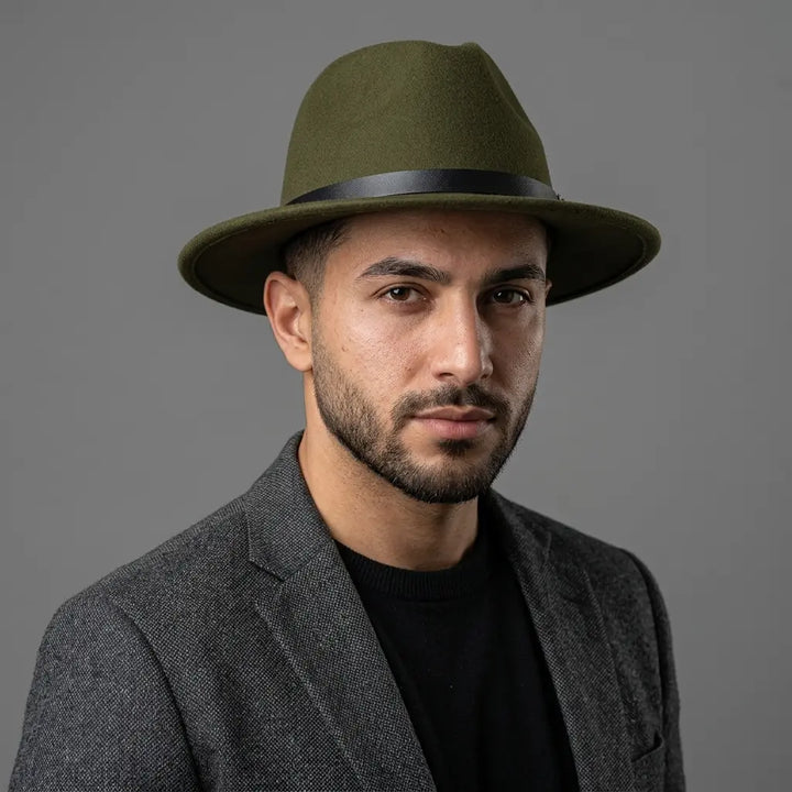 Wide Brim Fedora Hat with Buckle Strap Trim