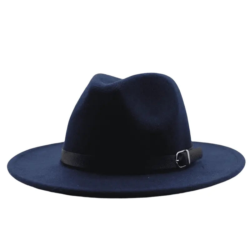 Wide Brim Fedora Hat with Buckle Strap Trim