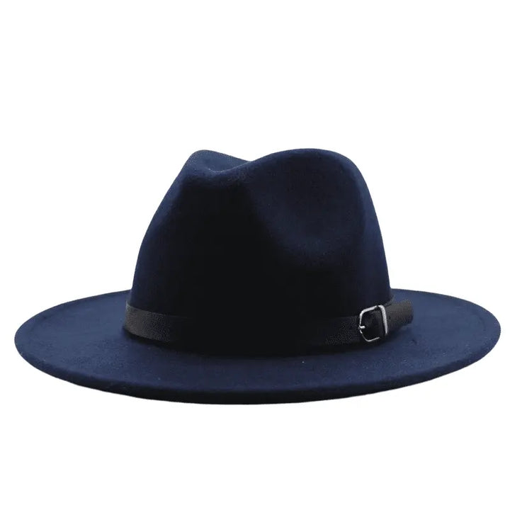Wide Brim Fedora Hat with Buckle Strap Trim